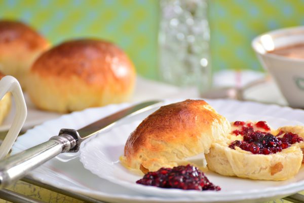 breakfast, butter rolls, jam