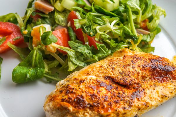 chicken breast fillet, chicken, salad