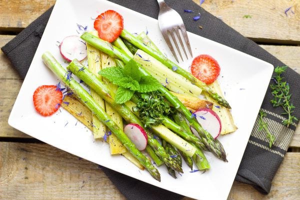 asparagus, strawberry, rhubarb