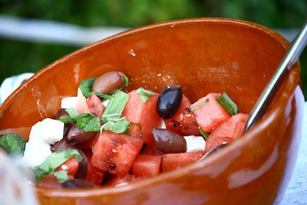 salad, olives, water melon