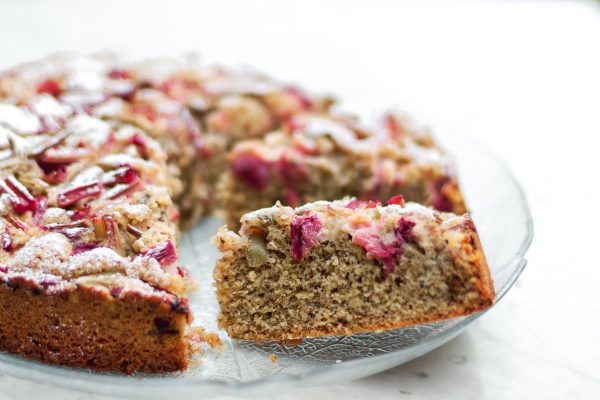 cake, pastry, rhubarb