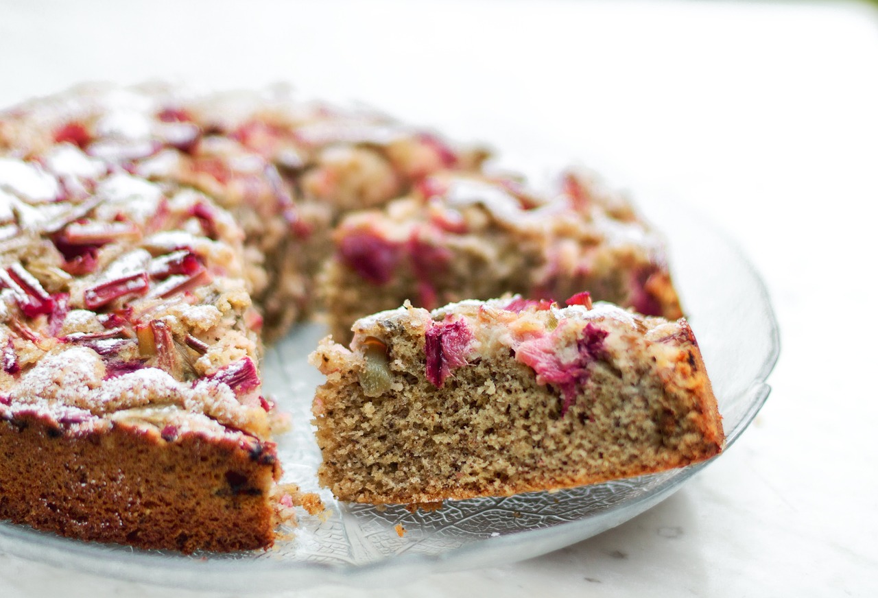 cake, pastry, rhubarb