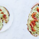 avocado toast, flatlay, hand