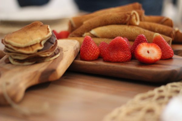 strawberries, crepe, dessert