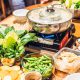 hot pot, table, veggies