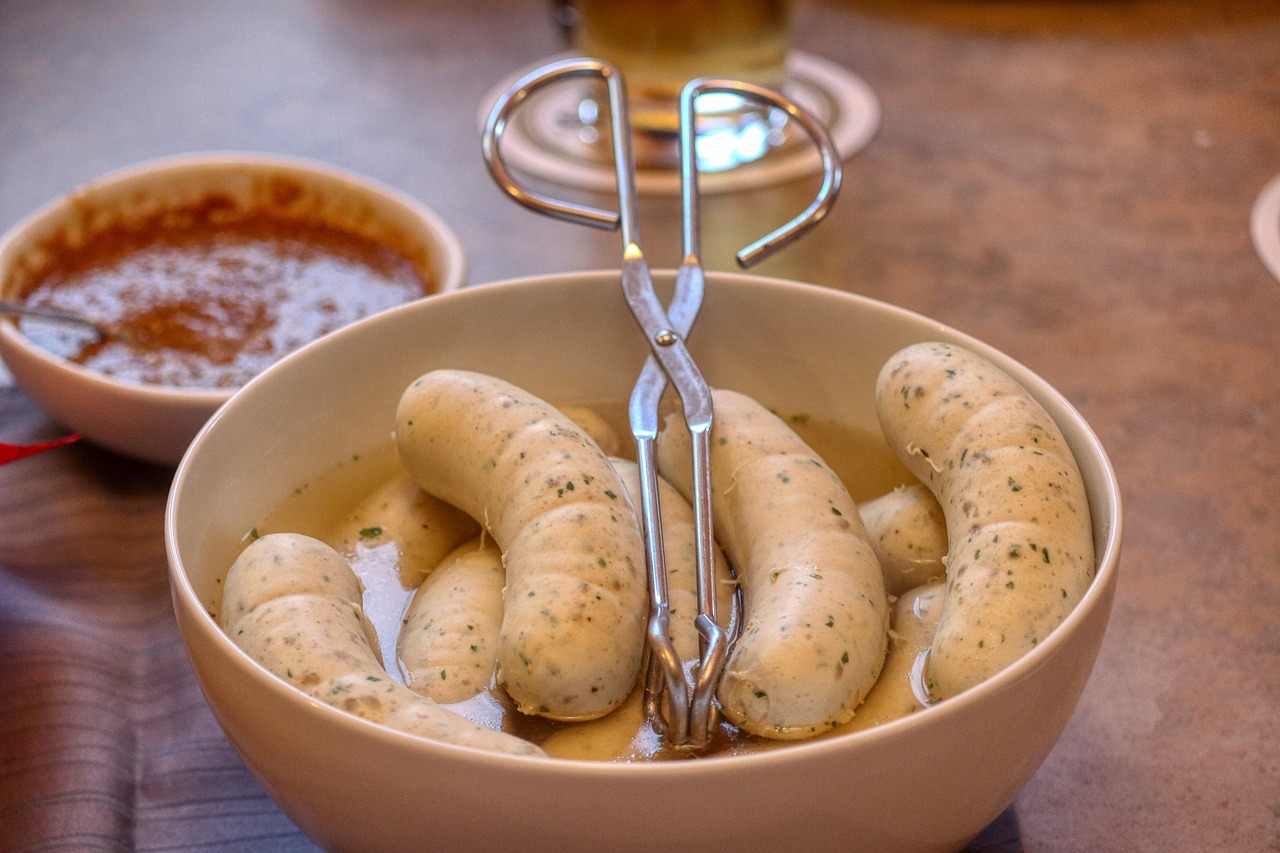 white sausage, mustard, white sausage breakfast