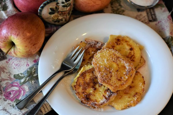 apples, apple fritters, dough