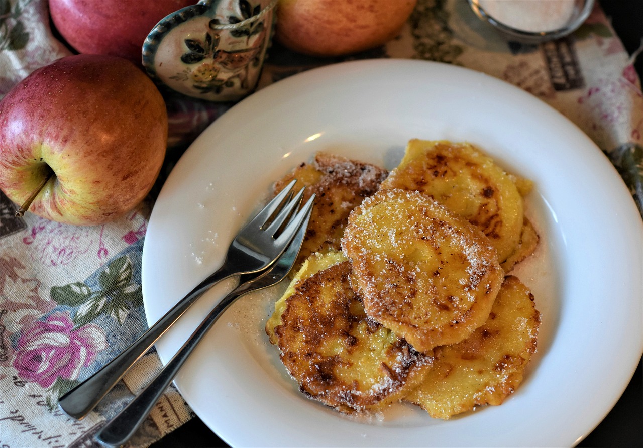 apples, apple fritters, dough
