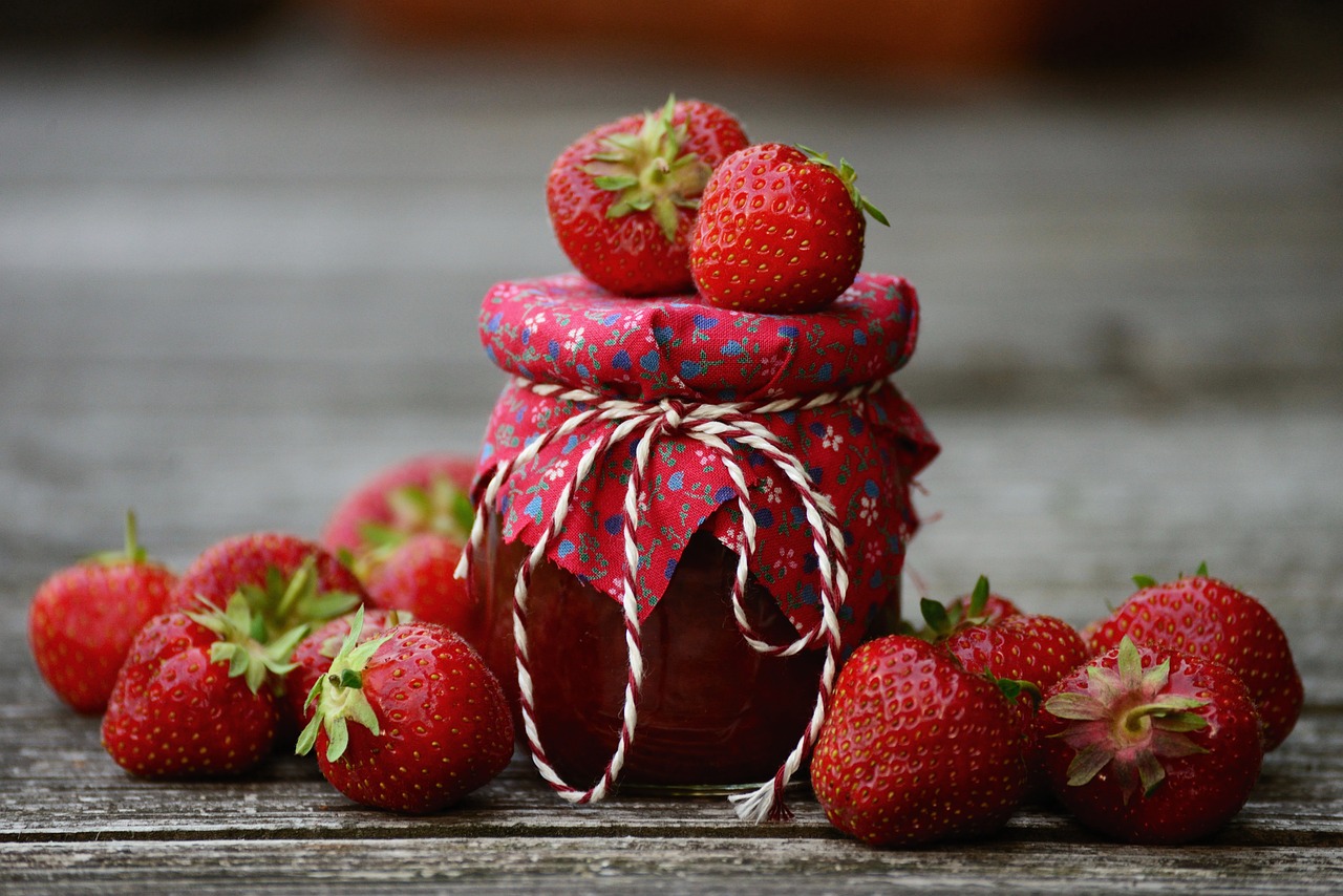 strawberries, strawberry jam, fruit