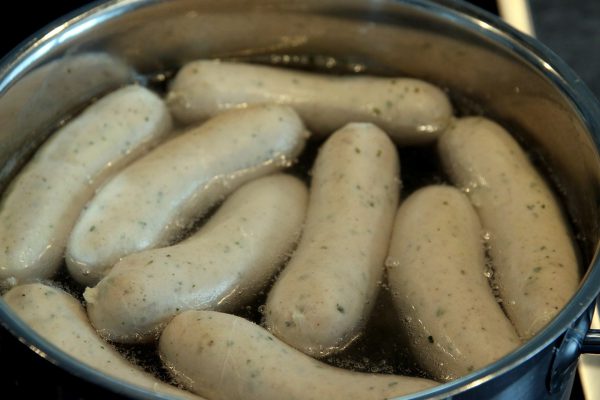 white sausage, white sausages, pot