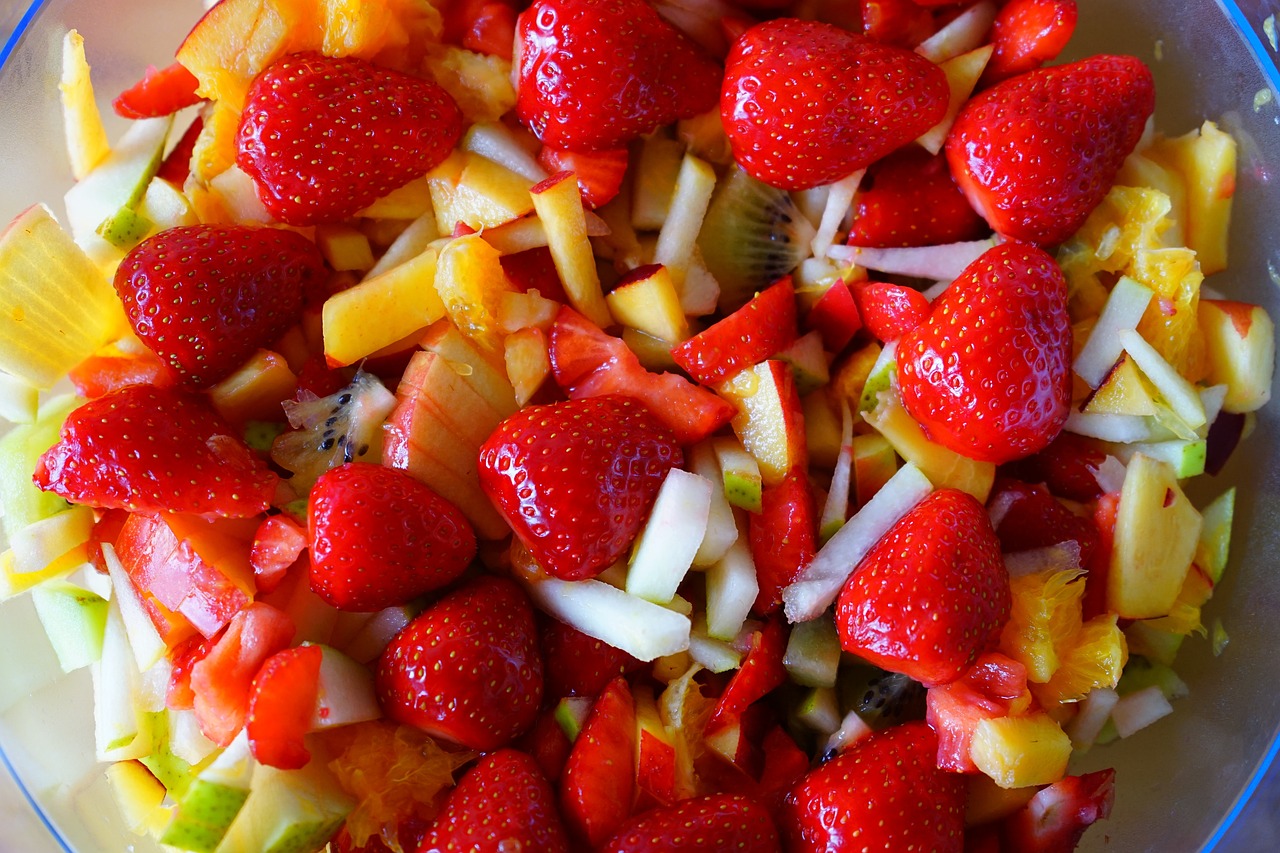fruit salad, fruit, strawberries