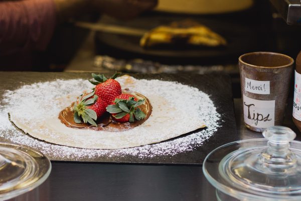 crepes, strawberries, dessert