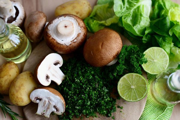 mushrooms, vegetables, herbs