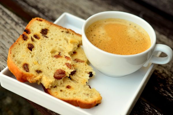 coffee, bread, food