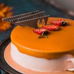 cake with slice strawberry fruits