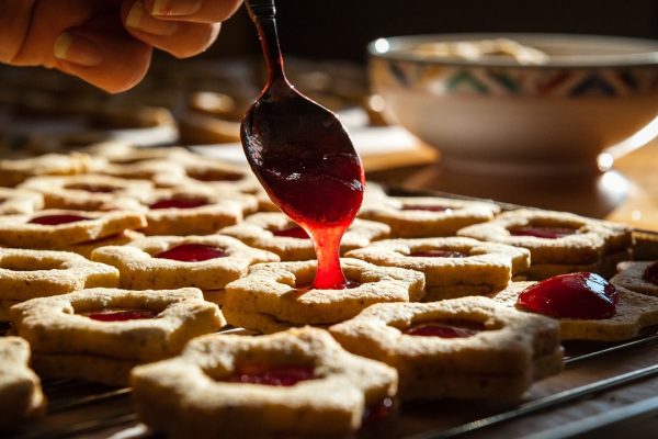 christmas cookies, jam, spoon