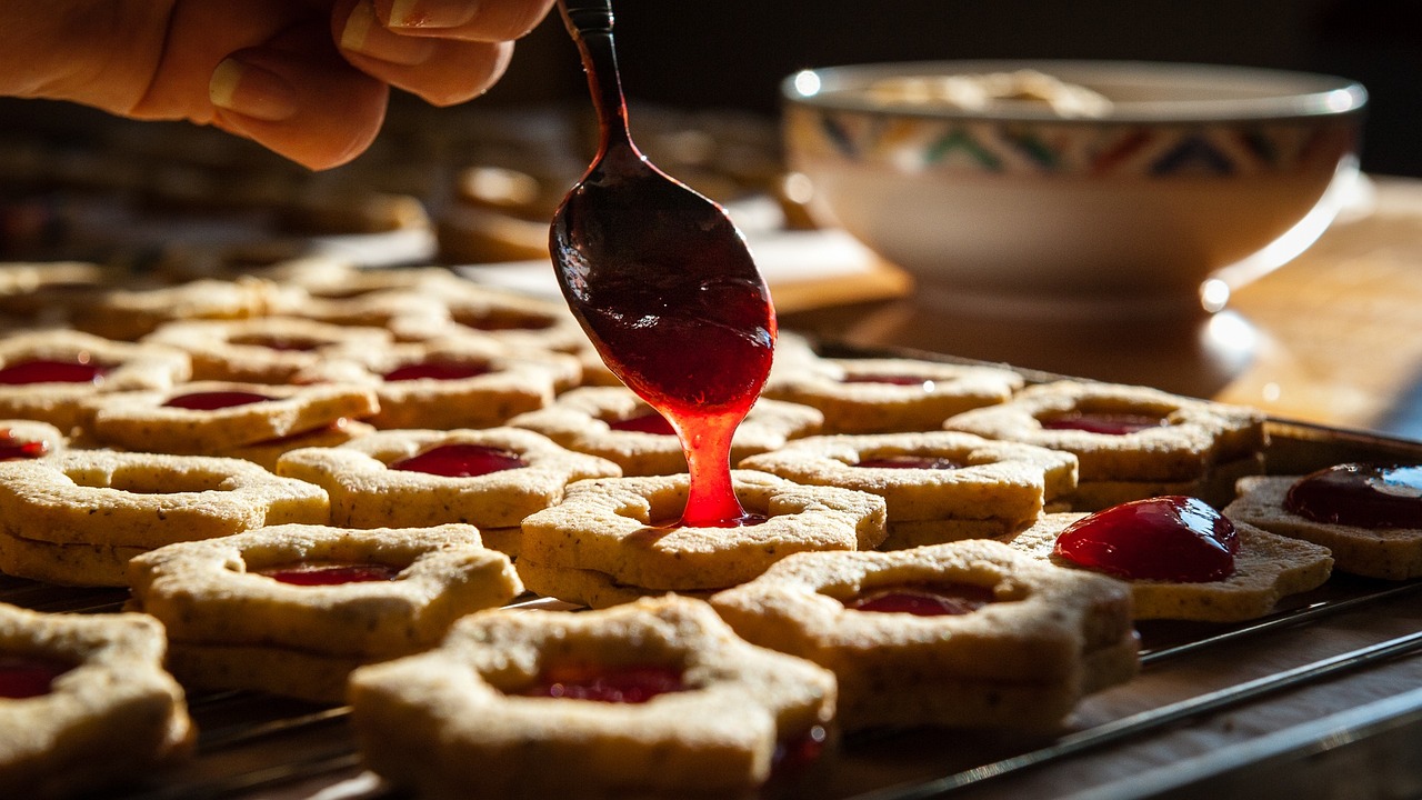 christmas cookies, jam, spoon