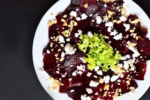 beets, red, goat cheese