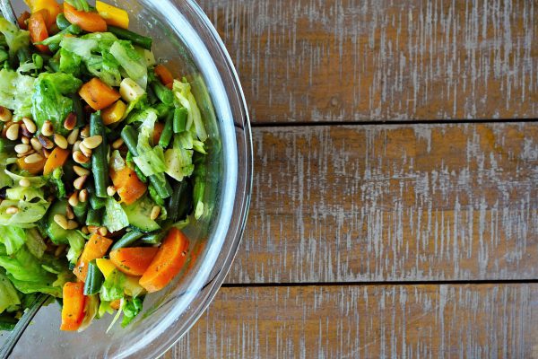 salad, salad bowl, pine nuts