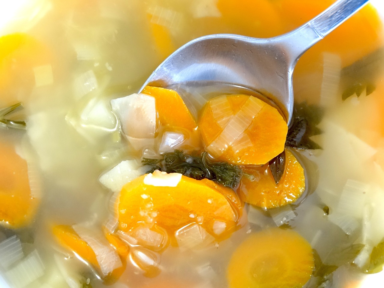 vegetable soup, soup, spoon