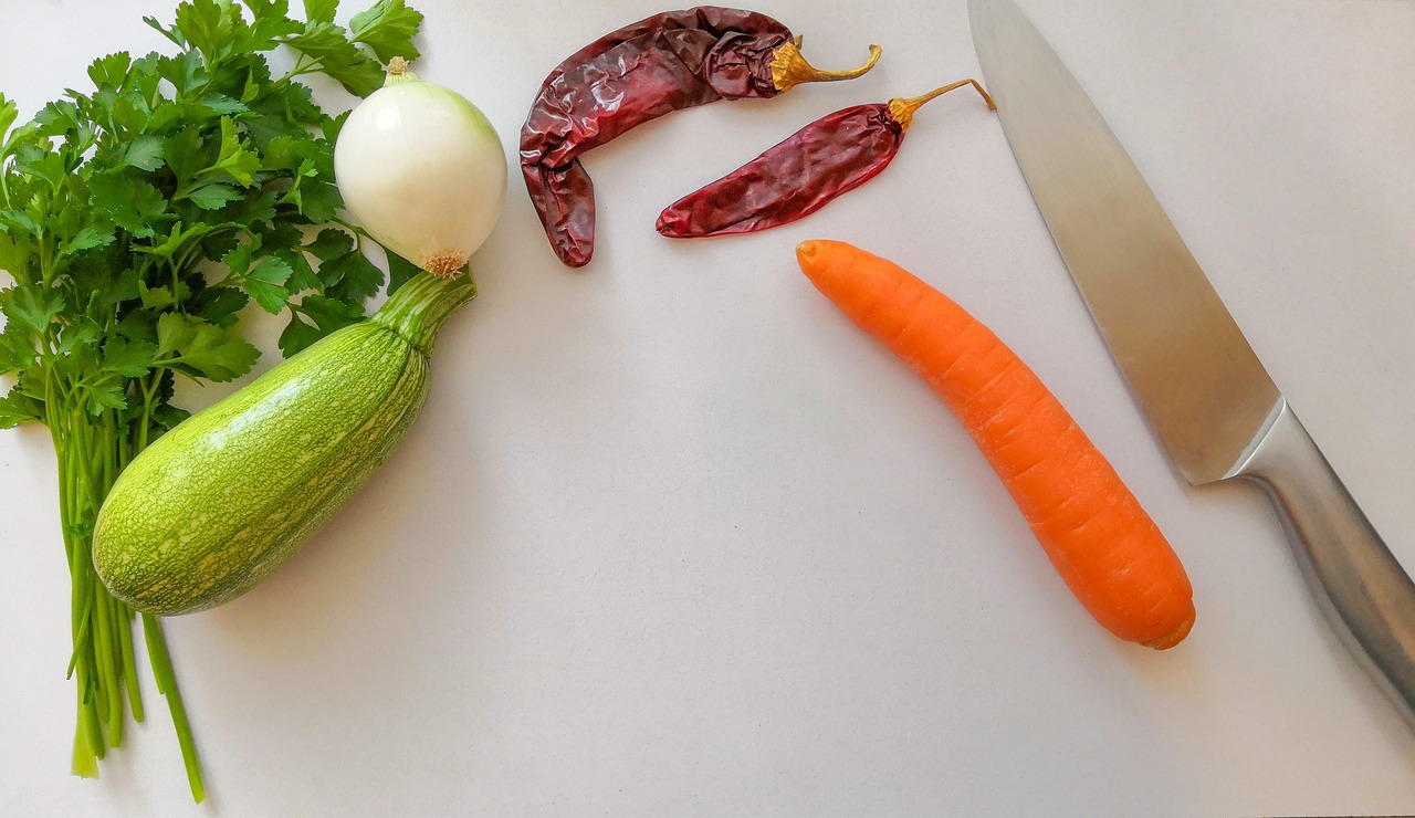 vegetables, knife, food