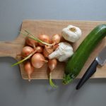 vegetables, cutting board, onion
