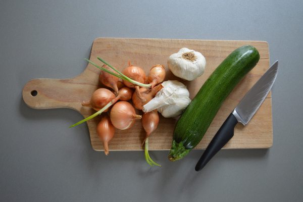 vegetables, cutting board, onion