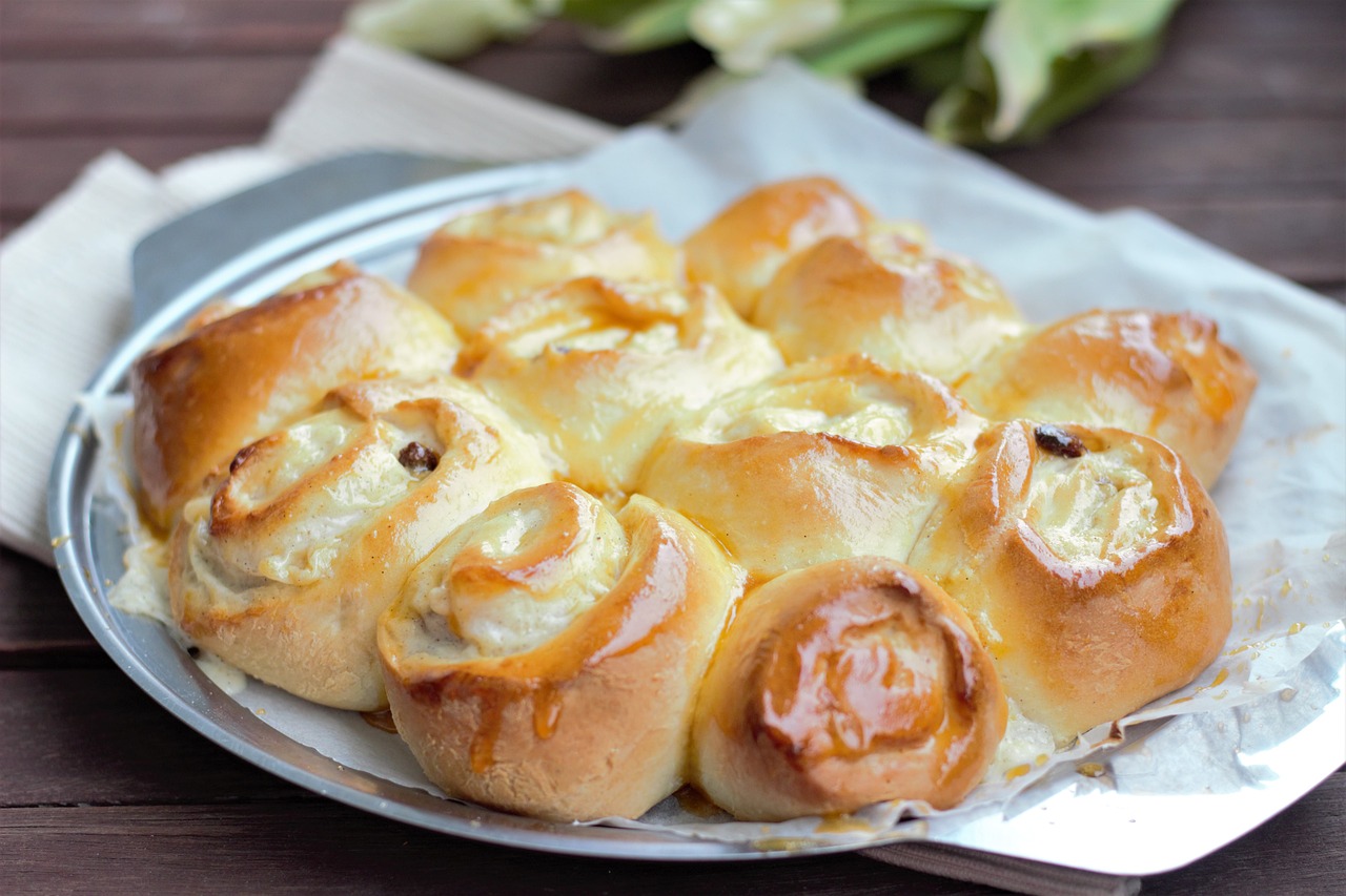 pastries, cake, custard rolls