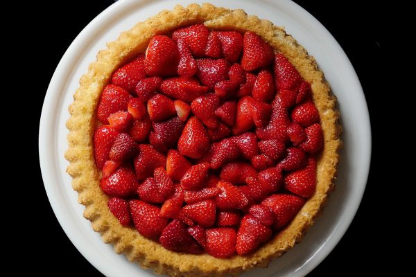 strawberries, cake, dough