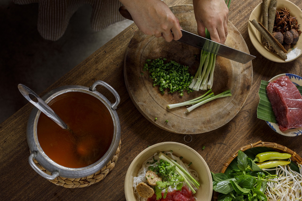 woman, cooking, pho