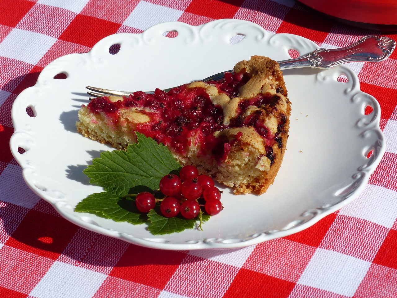 currant cake, table, canvas