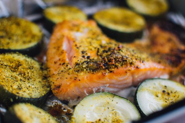 salmon, zucchini, spices