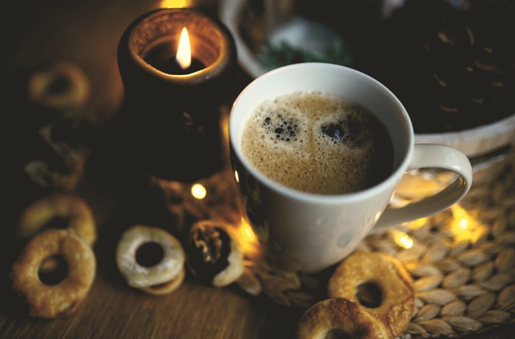 coffee, pastries, cookie, candle, advent, drink